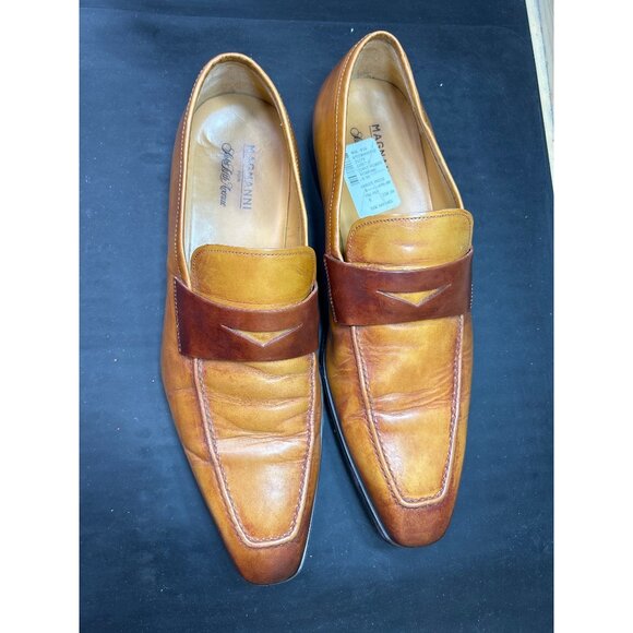Magnanni For Saks Fifth Avenue Mens Mid-Brown Tan Leather Loafers Size 9.5 - Picture 3 of 12